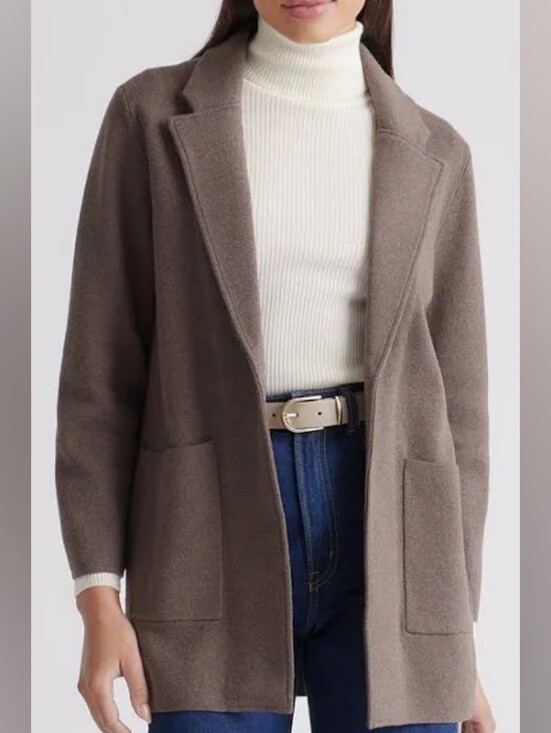 Quince Jackets & Blazers - Quince 100% Organic Cotton Knit Blazer Heather Brown Large
